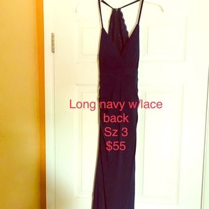 Junior long Navy dress w/ lace back